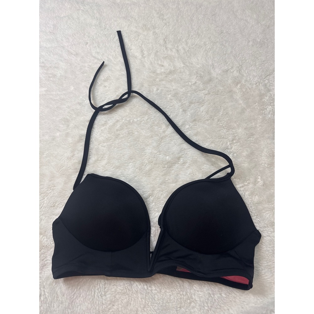 Victoria's Secret PINK Black Halter Bikini Top Medium Deep V Notch